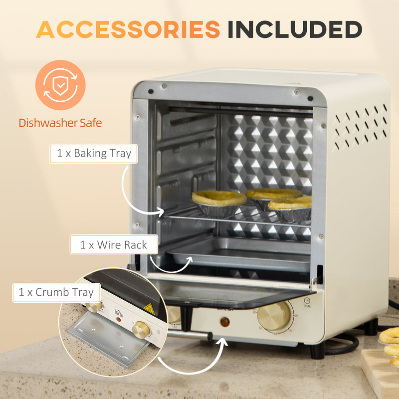15L Electric Mini Oven with Grill and Adjustable Timer Ideal for Small Kitchens Cream White