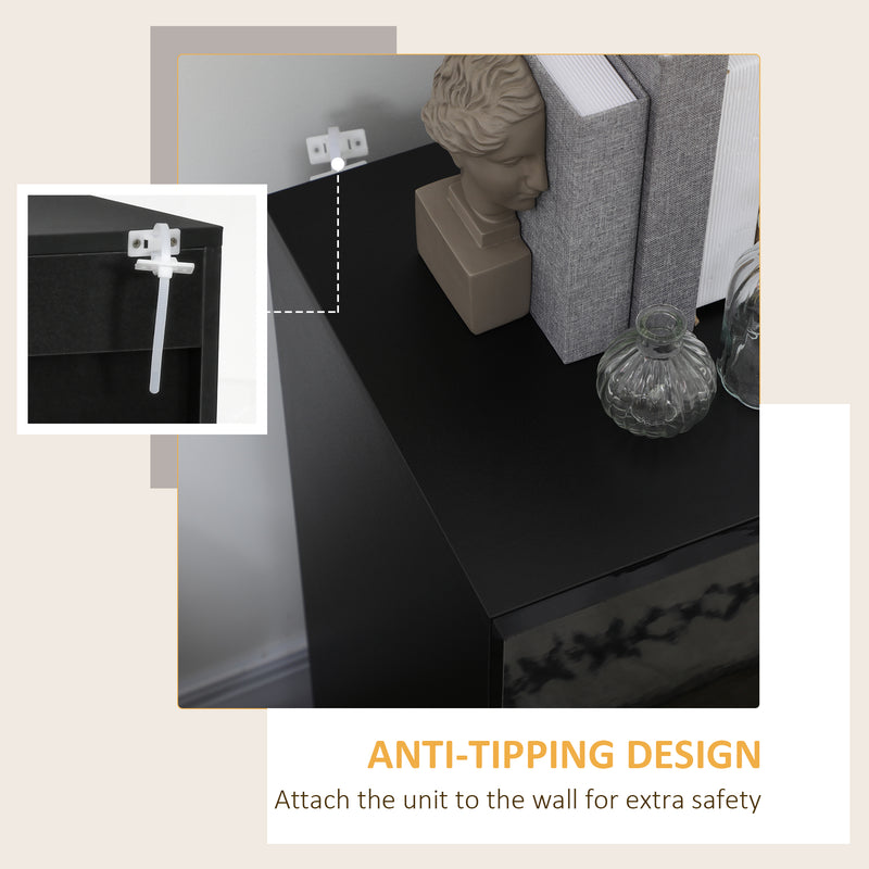 Freestanding Black High Gloss Storage Cabinet With Adjustable Shelves For Home Use