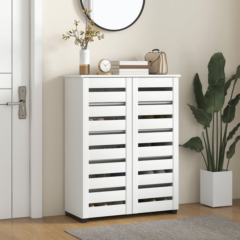 Shoe Storage Cabinet with Five Adjustable Shelves and Ventilated Doors White AOSOM