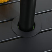 Black Steel Square Garden Side Table With Umbrella Hole For Patio Balcony Or Outdoor Use