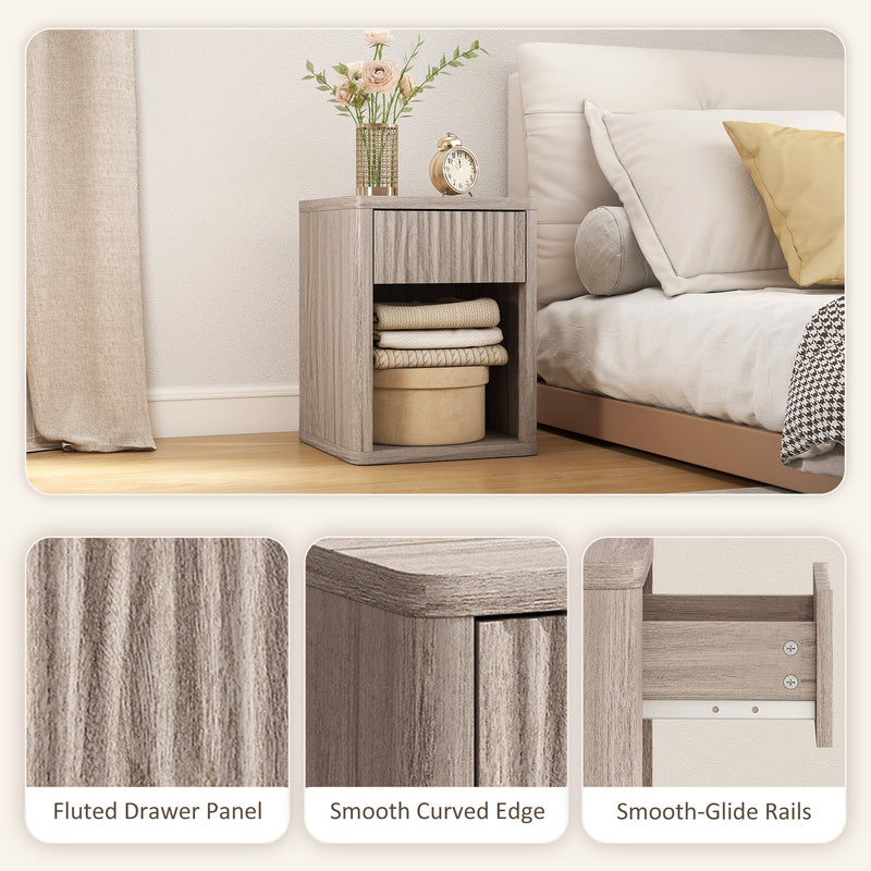 Bedside Tables Set of 2 with Drawer and Shelf for Organised Bedroom Storage Grey AOSOM