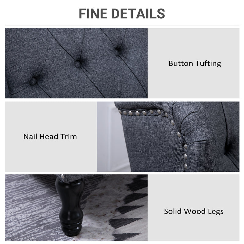 Wingback Recliner Armchair With Footrest and Button Tufted Back for Living Room Dark Grey