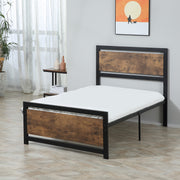 Single Metal Bed Frame with Headboard Footboard and Underbed Storage for Adults Bedroom