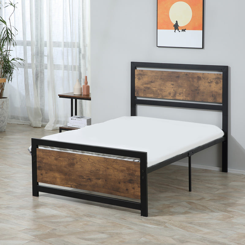 Single Metal Bed Frame with Headboard Footboard and Underbed Storage for Adults Bedroom