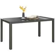 Grey Aluminium Rectangular Garden Table With Tempered Glass Top Ideal For Outdoor Dining 150cm