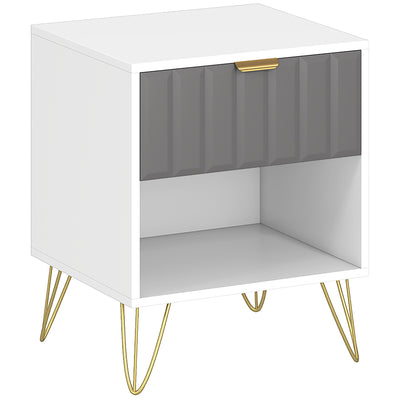 Modern Bedside Table With Drawer And Shelf Storage For Bedroom Organisation White AOSOM