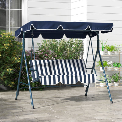 Blue 3 Seater Garden Swing Chair with Adjustable Canopy and Cushions for Outdoor Relaxing