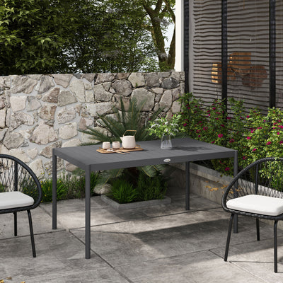 6 Seater Rectangular Outdoor Dining Table With Slatted Aluminium Top For Garden Or Patio Use