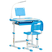 Kids Study Desk and Chair Set with Adjustable Height and Storage Drawer, Blue