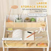 Kids Desk and Chair Set with Storage for Homework and Crafts Ages 3–8 Natural and White AOSOM