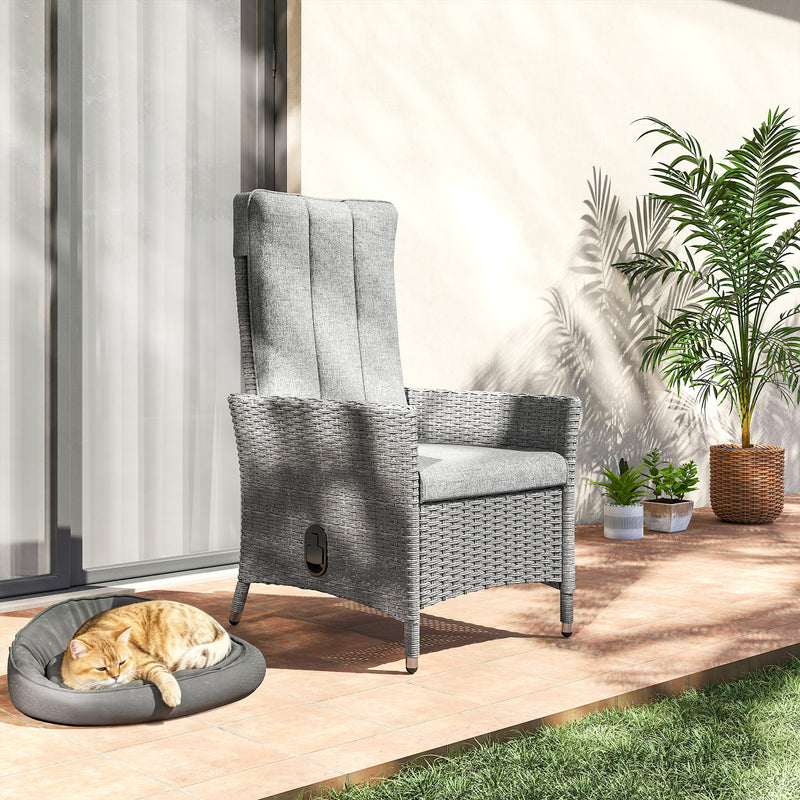 Rattan Recliner Garden Chair with Adjustable Backrest and Washable Cushion Light Grey AOSOM