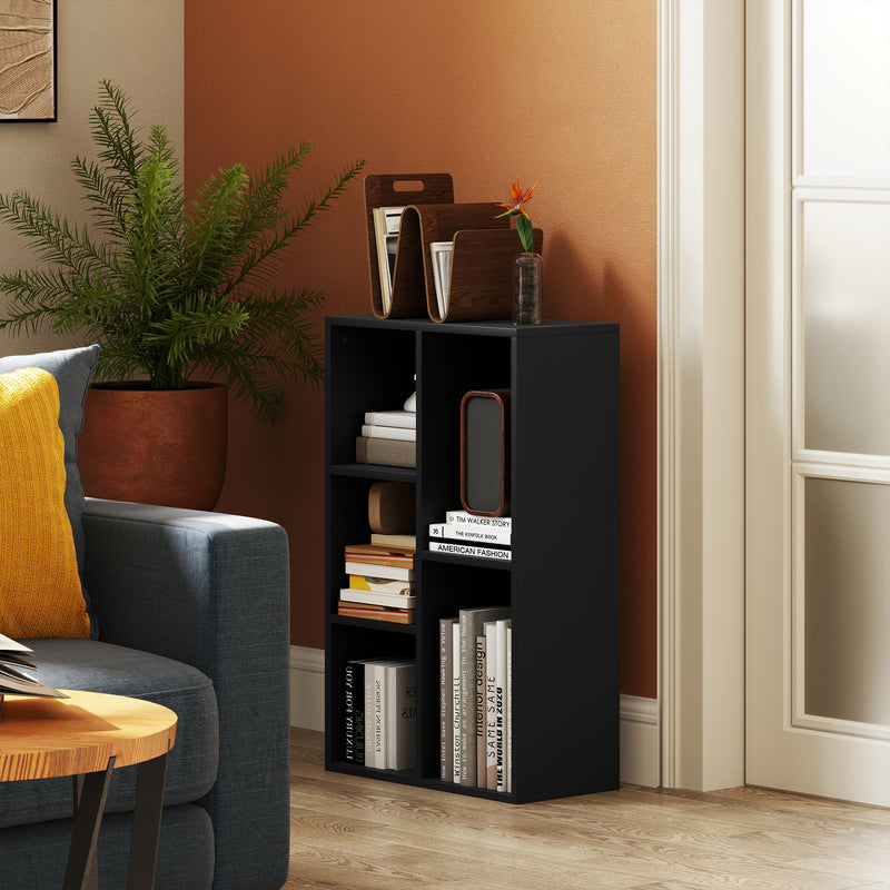 Black 2 Tier Bookshelf with 5 Storage Compartments by HOMCOM