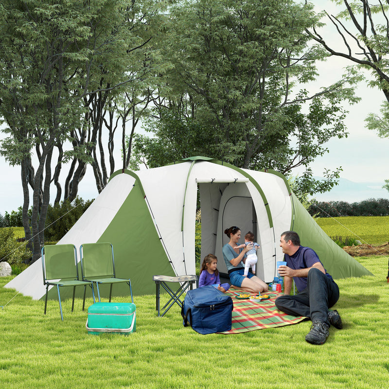 3 Room Family Camping Tent with Separate Bedrooms and Living Area for Group Trips Green and White