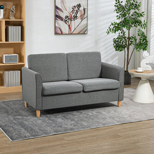 Modern 2 Seater Loveseat Sofa With Wooden Legs For Small Living Rooms Grey