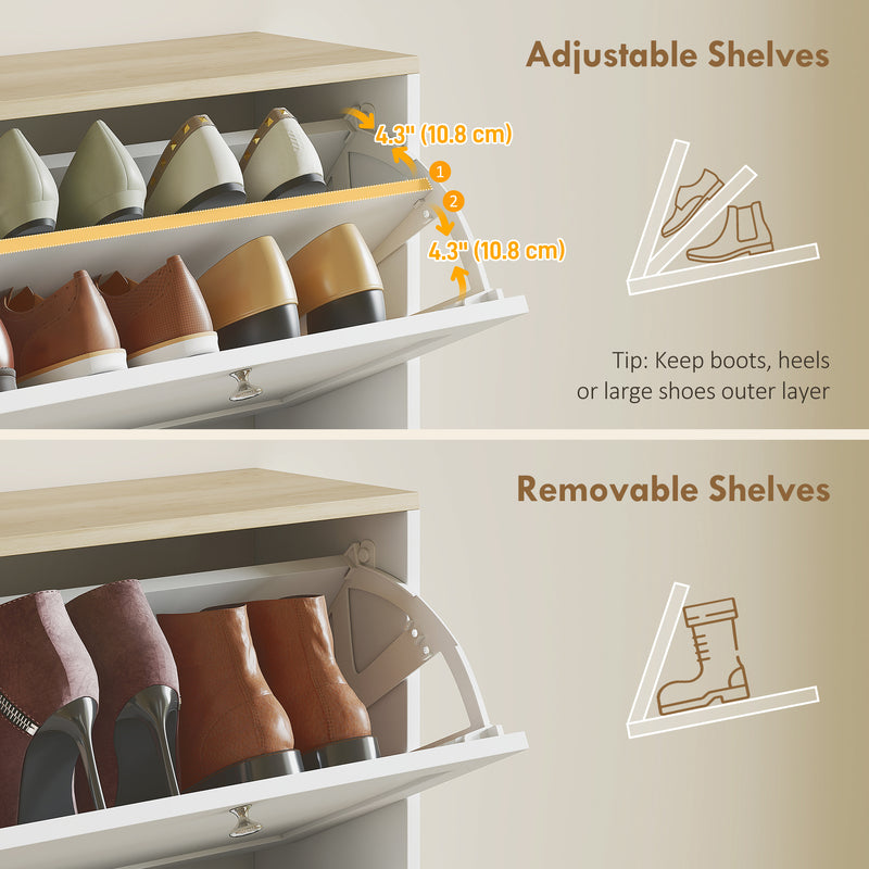 Tall Narrow Shoe Storage Cabinet For Hallway With Slim Space Saving Design, White