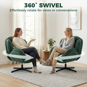 Bedroom Swivel Accent Chair with Wingback Support and Soft Velvet Upholstery Dark Green AOSOM