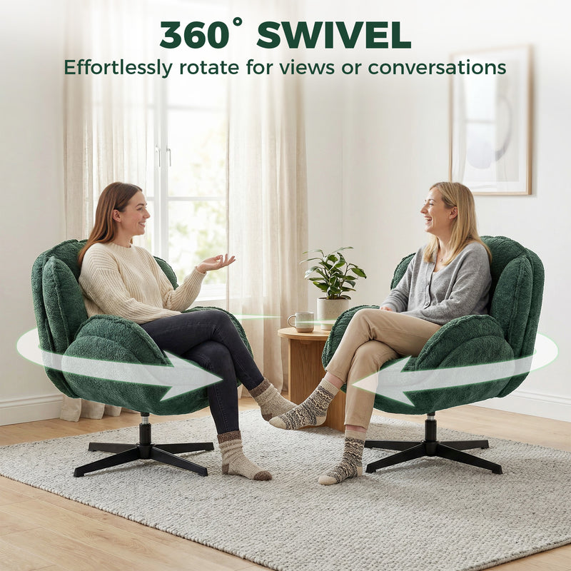Bedroom Swivel Accent Chair with Wingback Support and Soft Velvet Upholstery Dark Green AOSOM