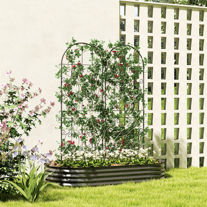 Set of 2 Metal Garden Trellis Panels for Climbing Plants Flowers and Vines 150 x 50 cm by Outsunny