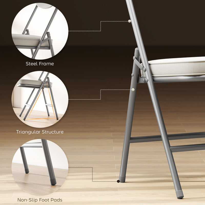 Folding Dining Chairs Set of 4 with Padded Seat for Extra Guest Seating Cream Grey Homcom