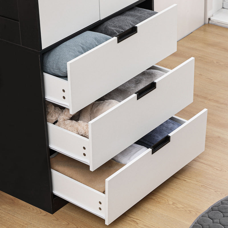 Modern 2 Door Bedroom Wardrobe With 3 Drawers And Hanging Rail For Storage Black