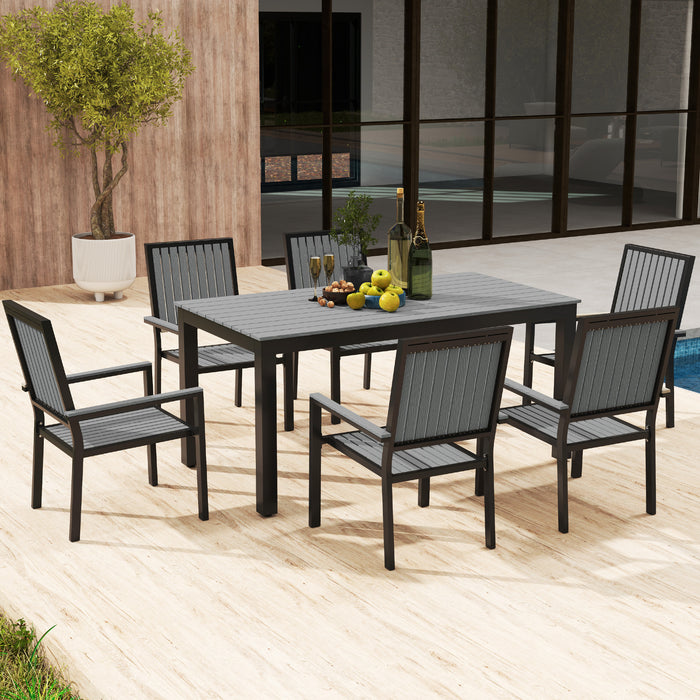 Grey 6 Seater Patio Dining Set with Stackable Chairs and Aluminium Frame by Outsunny