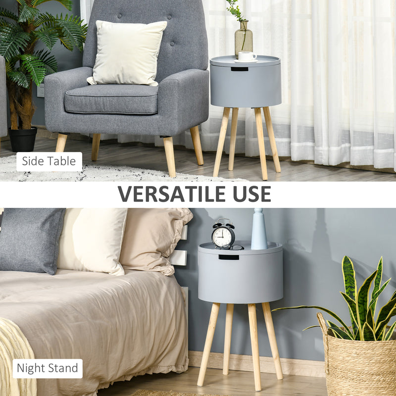 Set of 2 Round Side Tables with Hidden Storage and Removable Tray for Living Room Grey