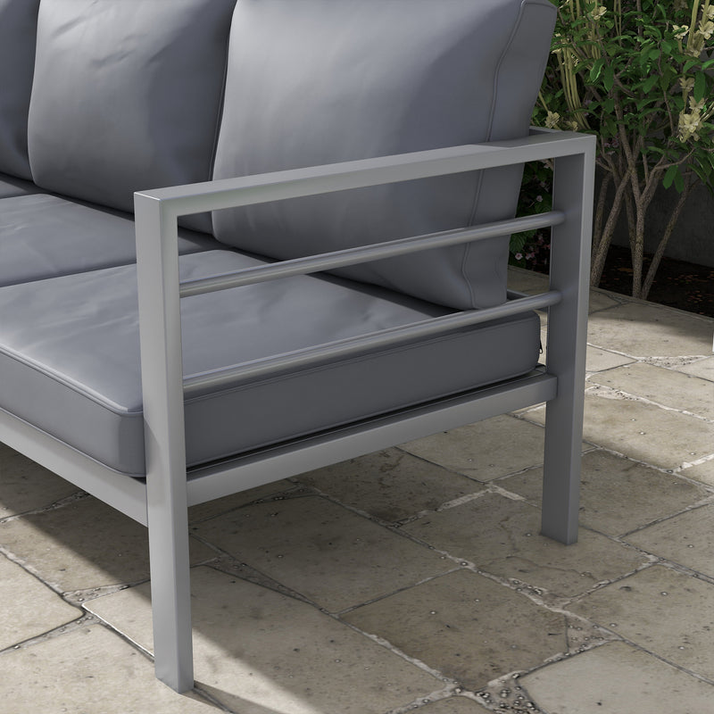 Grey Metal 3 Seater Garden Sofa With Cushions For Comfortable Outdoor Seating Outsunny