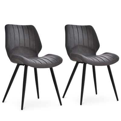 Set of 2 PU Leather Dining Chairs with Padded Seats and Steel Frame for Kitchen Grey
