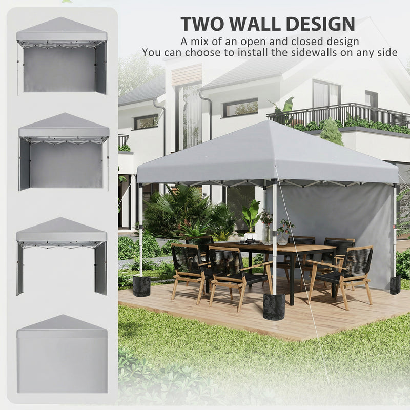 3x3m Pop Up Gazebo with Sidewalls and Wheeled Bag Ideal for Garden Parties Light Grey AOSOM