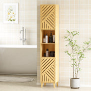 Tall Bathroom Storage Cabinet With Shelves and Cupboard Ideal for Small Spaces, Natural