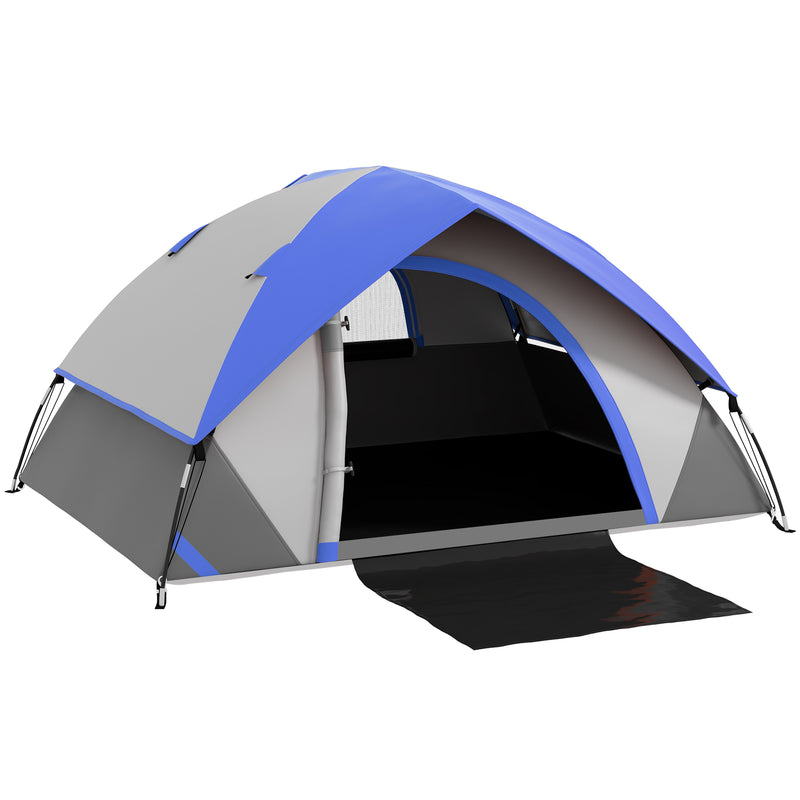 2 Person Waterproof Camping Tent with Muddy Shoe Panel and Mesh Window Grey and Dark Blue