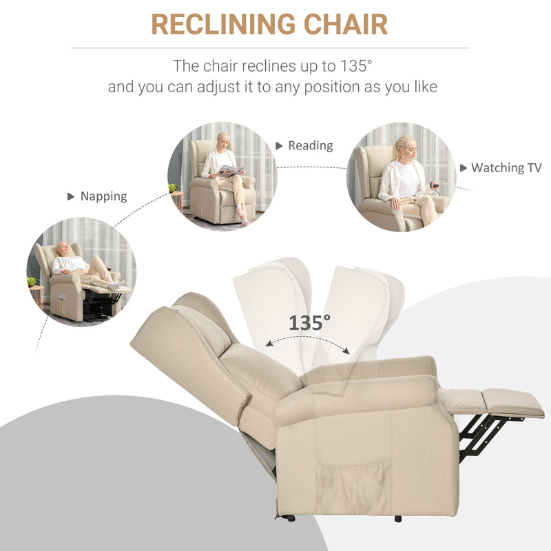 Electric Recliner Armchair With Power Lift and Footrest for Elderly Comfort Beige