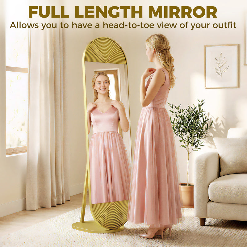 Full Length Free Standing Mirror with Shatter Proof Glass for Outfit Checks Gold Homcom