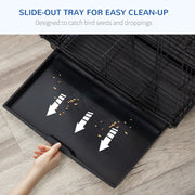 Tall Bird Cage With Open Top Stand and Feeding Bowls for Parakeets and Finches, Black