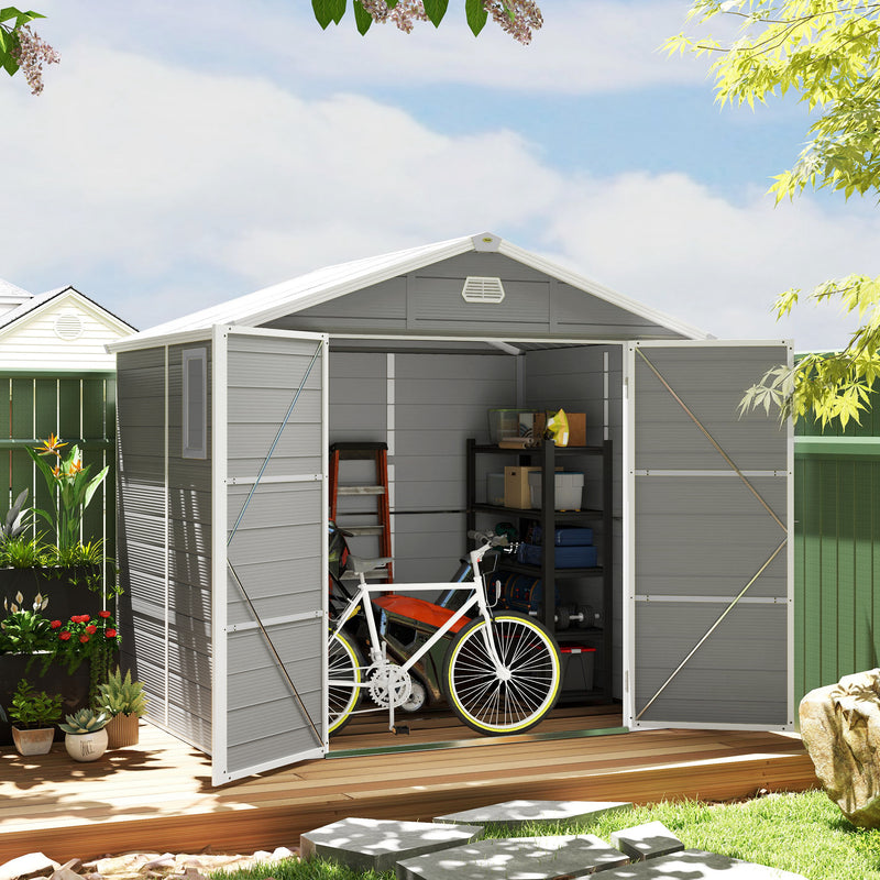 Grey Plastic Garden Shed With Foundation Kit, 7.9ft x 6.2ft by Outsunny