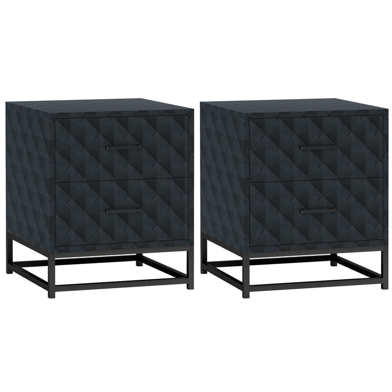 Set of 2 Black Bedside Tables with Drawers and Steel Legs for Bedroom or Living Room by HOMCOM