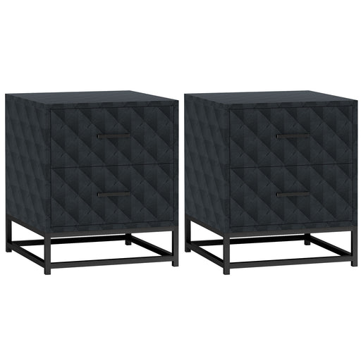 Set of 2 Black Bedside Tables with Drawers and Steel Legs for Bedroom or Living Room by HOMCOM