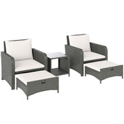 Five Piece Rattan Garden Furniture Set with Coffee Table and Ottomans in Cream White by Outsunny