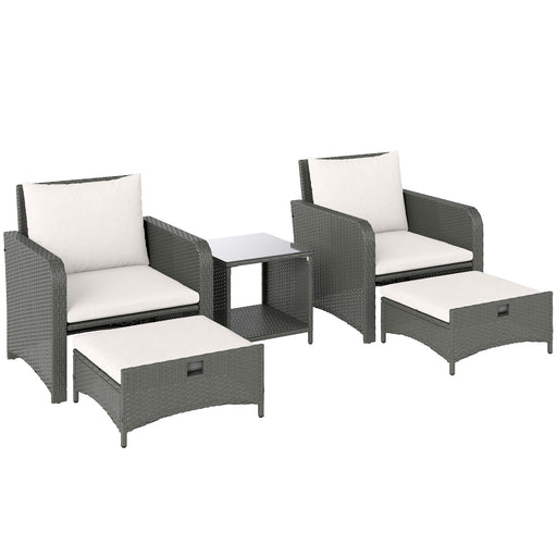 Five Piece Rattan Garden Furniture Set with Coffee Table and Ottomans in Cream White by Outsunny