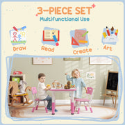 3 Piece Toddler Table and Chair Set Height Adjustable for Playroom or Bedroom, Pink