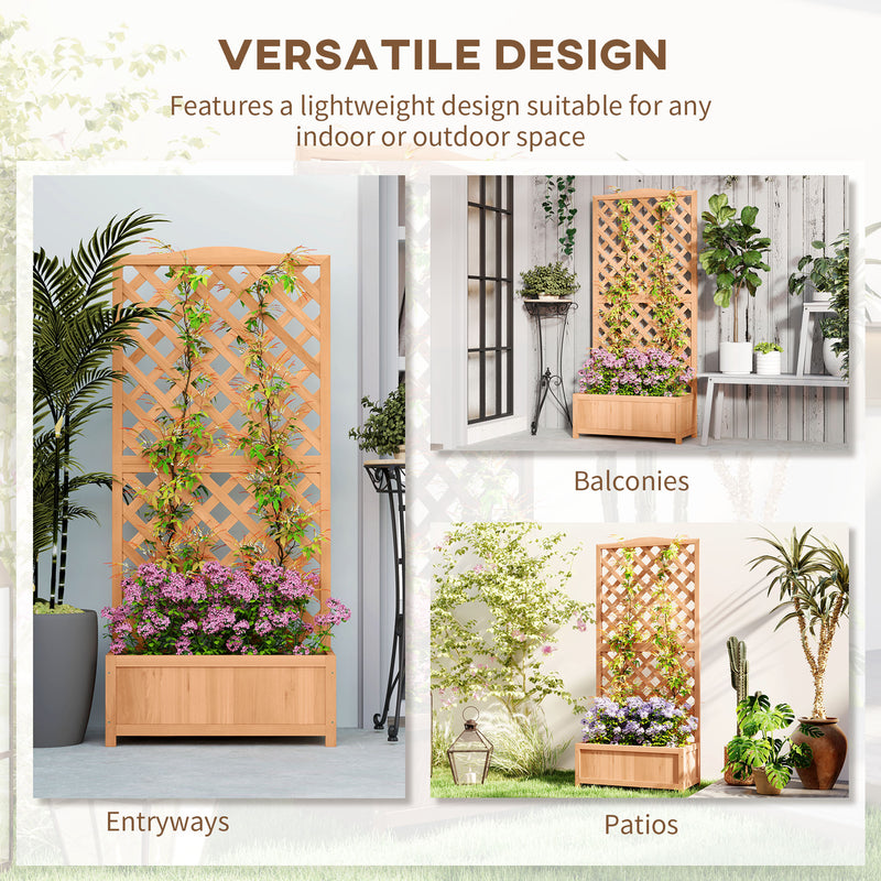 Wooden Garden Planter Box With Trellis For Climbing Plants And Flowers Brown Outsunny