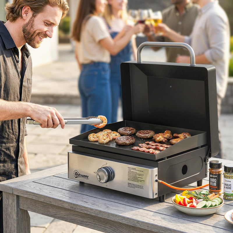 Tabletop Gas BBQ with Large Griddle for Easy Outdoor Cooking Black