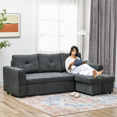 3 Seater L Shaped Sofa Bed With Pull Out Sleeper And Storage For Living Room Dark Grey