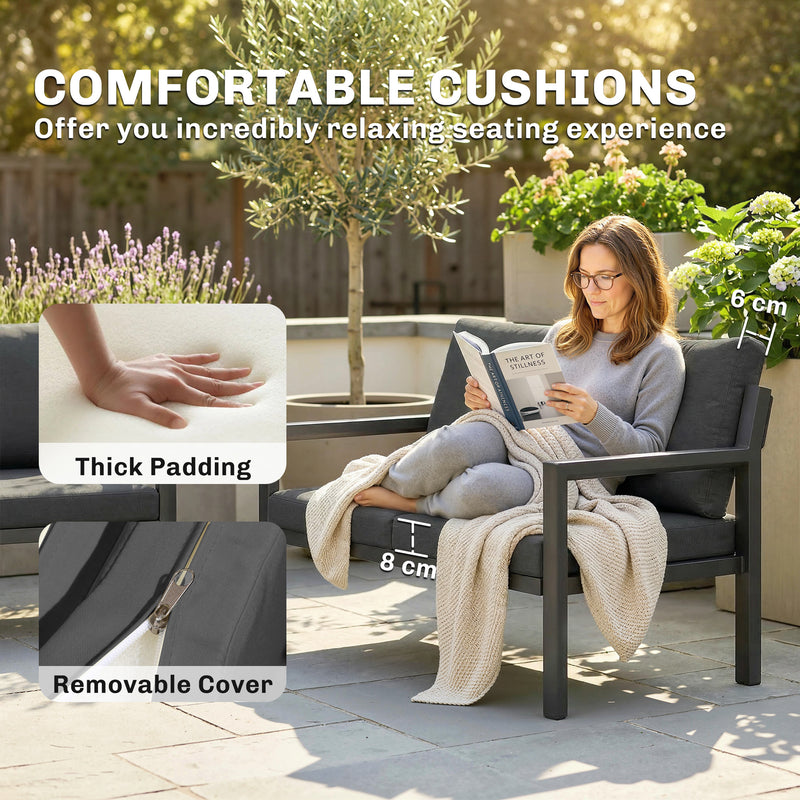 4 Piece Rattan Garden Furniture Set with Loveseat, Armchairs and Coffee Table — Beige or Dark Grey Outsunny