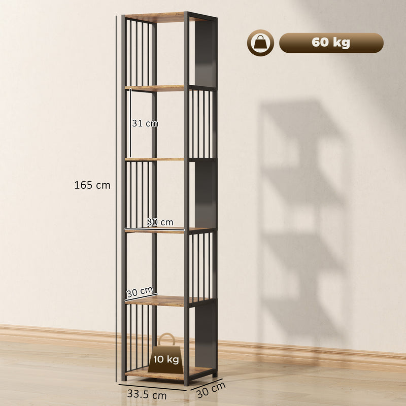 5 Tier Industrial Bookshelf With Steel Frame For Home Office Or Living Room Rustic Brown