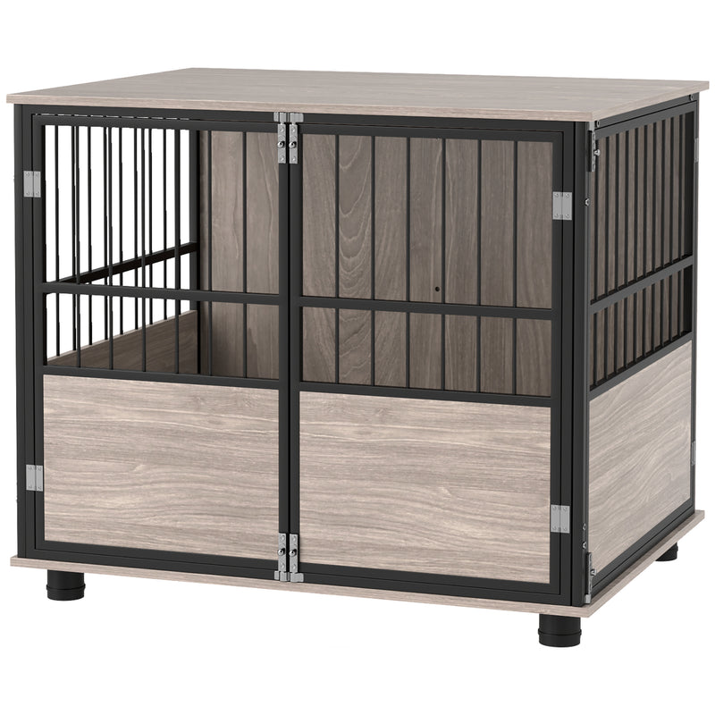 Furniture Style Dog Crate with Cushion and 3 Doors for Medium Dogs Indoor Use Brown