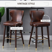 Set of 2 PU Leather Bar Stools with Backrest for Kitchen Counter Height Seating Brown