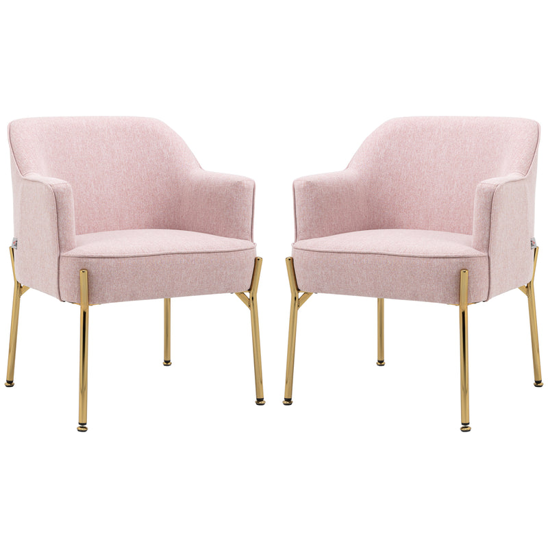 Set of 2 Accent Armchairs with Padded Seats and Gold Legs for Living Room Pink AOSOM