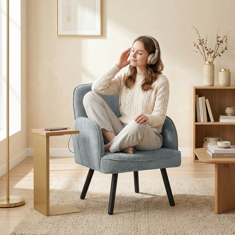 Velvet Armchair for Adults with Thick Cushion and Sturdy Frame for Living Room or Bedroom Grey Homcom