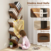 Eight Shelf Tree Bookcase With Space Saving Design For Bedroom Or Lounge, Wood Effect